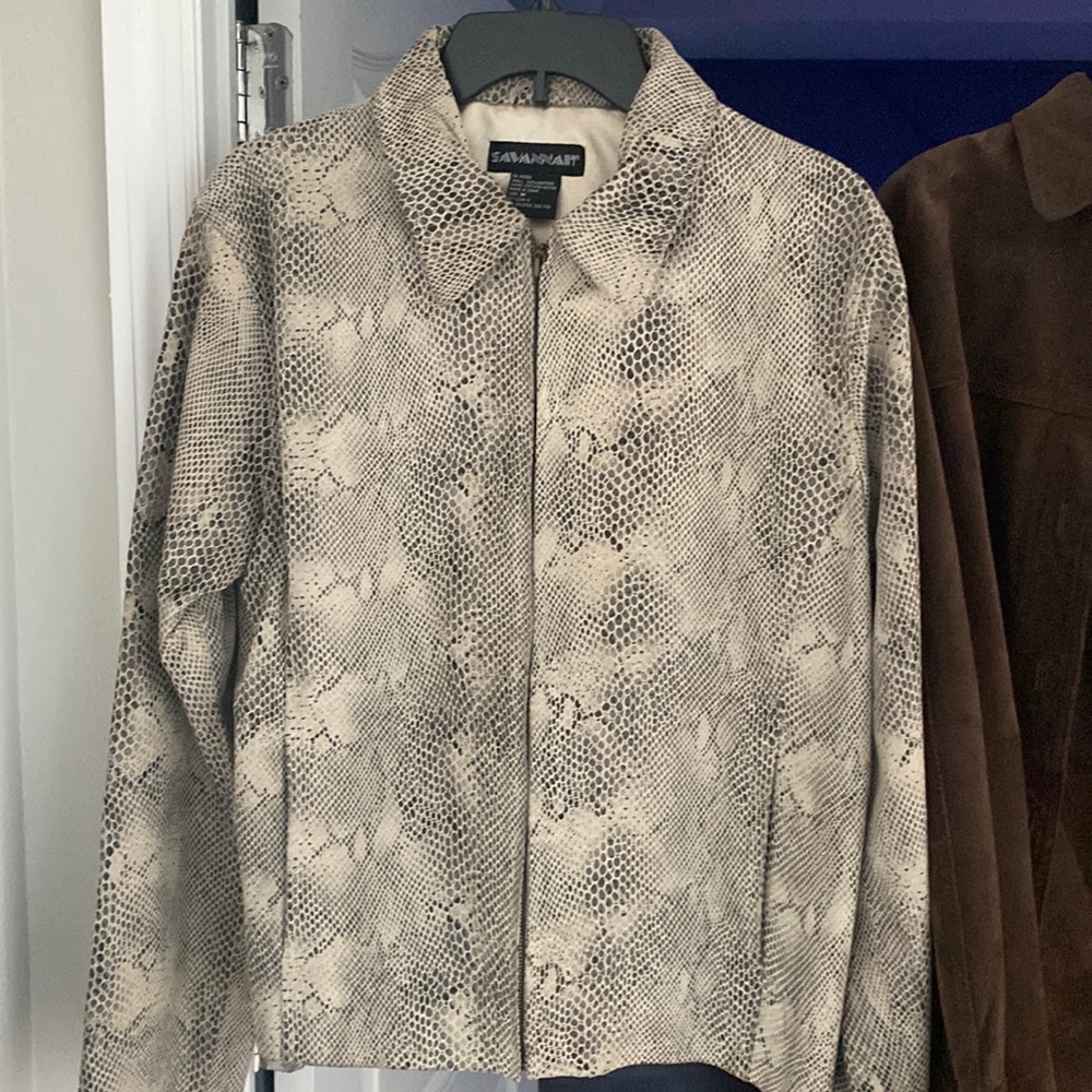 Leather snake print  waist length jacket
